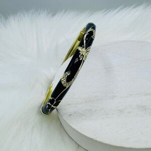Flower Enamel Cloisonne Bracelet Bangle in Black & Gold